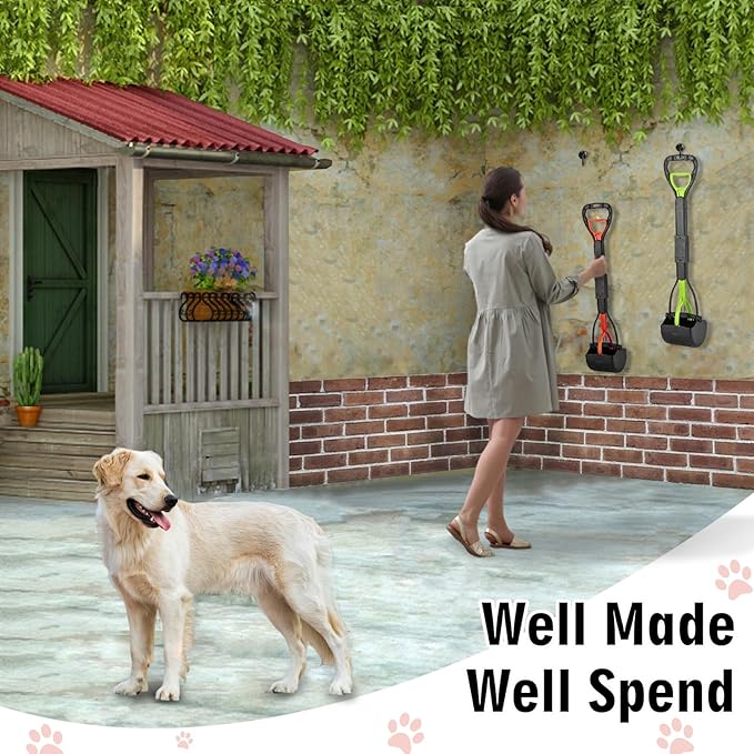TIMINGILA Pooper Scooper 2 Pack, 28" Long Handle No Touch Dog Pooper Scooper for Large Medium Small Dogs, Durable Spring & Lightweight, Waste Pickup Tool for Dogs in Lawns/Grass/Dirt/Gravel-Mewly Pet