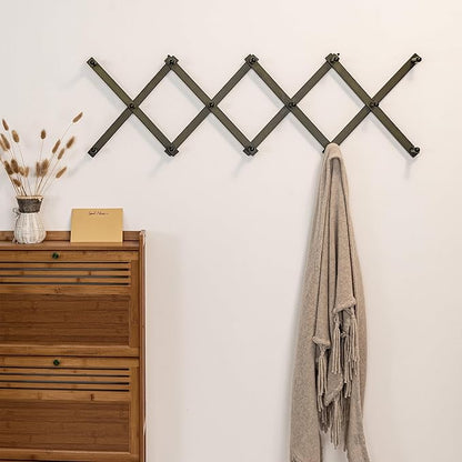 SKOLOO Hat Rack for Wall with 14 Hooks, Pack of 2, Solid Wooden, Modern, Expandable Coat Rack Wall Mount for Coats, Hats, Bags, Baseball Caps, Dark Walnut Color