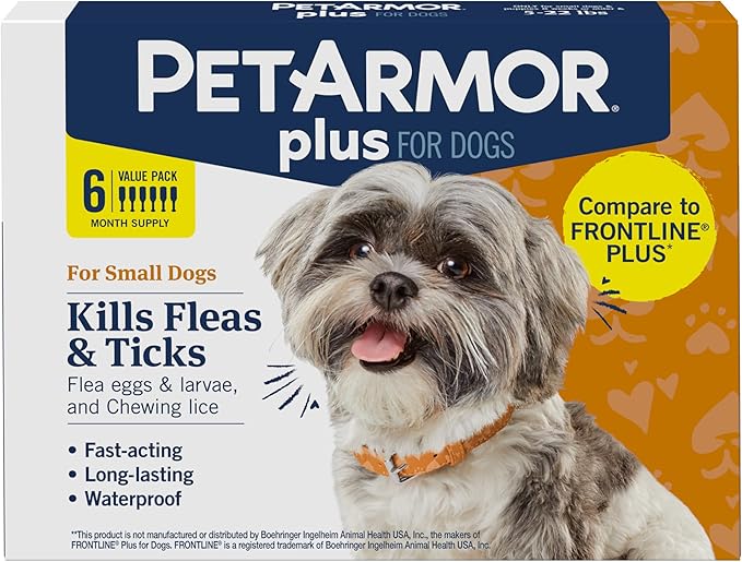 PetArmor Plus for Dogs Flea and Tick Prevention for Dogs, Long-Lasting & Fast-Acting Topical Dog Flea Treatment, 6 Count, small-Mewly Pet