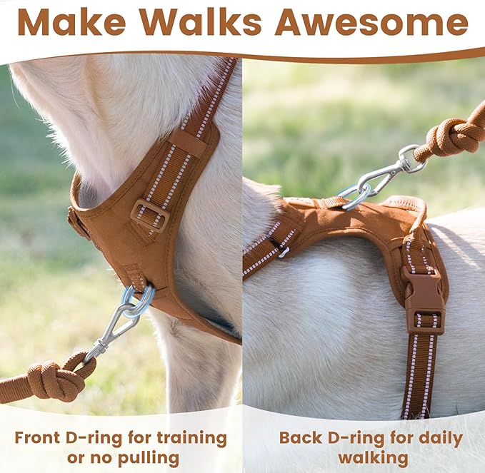 No Pull Dog Harness, Reflective Puppy Vest for Small Medium Large Sized Dog(Carmel Brown,L)-Mewly Pet
