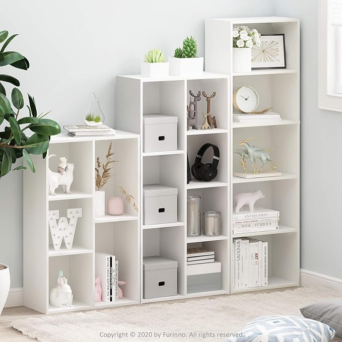 Furinno LUDER Book Shelf, 5-Cube Bookshelf, Reversible Bookcase, 9.4" x 19.5" x 31.5", for Living Room, Bedroom, Home Office, White