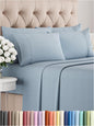 Queen 6 Piece Sheet Set - Comfy Breathable & Cooling - Soft Hotel Luxury Bedding Set with 8-16 Inch Deep Pockets - 1 Flat & 1 Fitted Sheet & 4 Pillowcases - Wrinkle Free & Easy Care - Heathered Blue