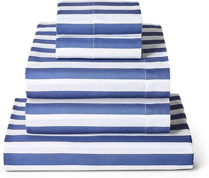 Mellanni Split King Sheets Set - 5 PC Iconic Collection Bedding - Hotel Luxury, Extra Soft, Cooling Bed Sheets - Wrinkle, Fade, Stain Resistant (Split King, Oxford Stripe Blue Nova)