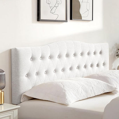 Tufted Upholstered Headboard Twin Size, Sturdy and Durable Solid Wood Twin XL headboard, Fabric Headboard Adjustable Height from 37” to 51”, Modern Button Diamond Design Head Board, White