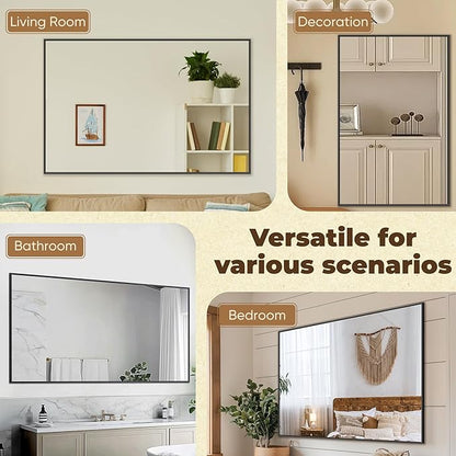 Antok Bathroom Mirror,55"x30" Wall Mirror, Decorative Mirrors Vanity Mirror Aluminum Alloy Frame Contemporary Hanging Mirror for Living Room Bathroom Entryway,Black,Rect Corner