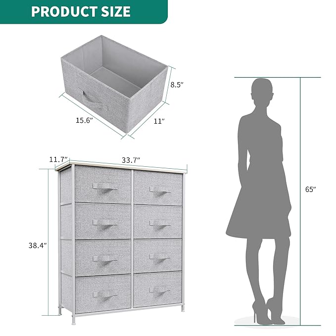 YITAHOME 8 Drawers Dresser - Fabric Storage Tower, Organizer Unit for Bedroom, Living Room & Closets - Sturdy Steel Frame, Easy Pull Fabric Bins & Wooden Top
