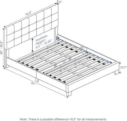 Furinno Laval Button Tufted Upholstered Platform Bed Frame, California King, Glacier