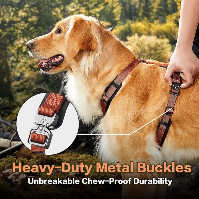 CLEPAWS Dog Harness for Large Dogs, No Pull Dog Harness Easy Walk with Metal Hardware, Ergonomic Y-Shaped Design, Soft Padding, Padded Handle, Durable High-Tensile Nylon (Canyon Red, L)-Mewly Pet