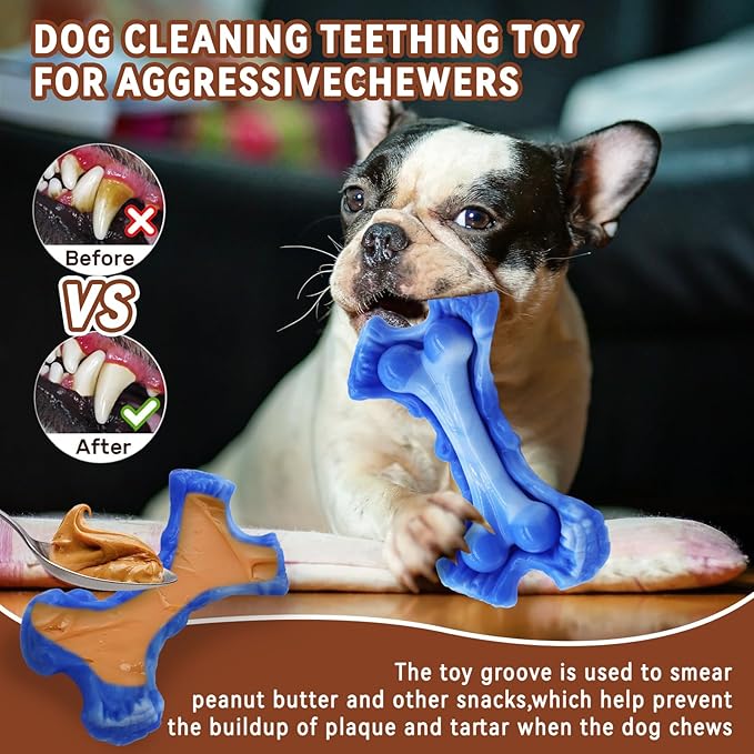 Magicorange Tough Dog Toys, Chew Toys for Aggressive Chewers, Dog Bone Toy Nylon Almost Indestructible Dogs Toy for Teeth Cleaning and Training (Blue)-Mewly Pet