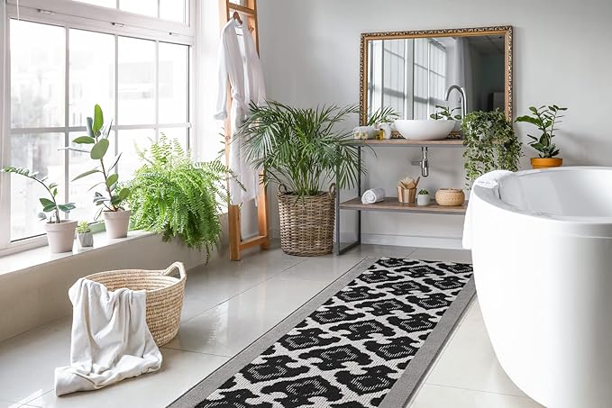 Custom Length Cut to Size Fleur de Lis Inspired Carpet Runner Rug for Hallways, Non Slip Rubber Backed, 31 inch Wide X Customized Length, Royal Grey, 31 inch X 20 feet