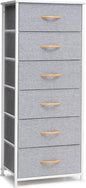 Crestlive Products Tall Dresser Storage Tower - Sturdy Steel Frame, Wood Top, Easy Pull Fabric Bins, Handles - Vertical Organizer Unit for Bedroom, Hallway, Entryway, Closets - 6 Drawers (Light Gray)