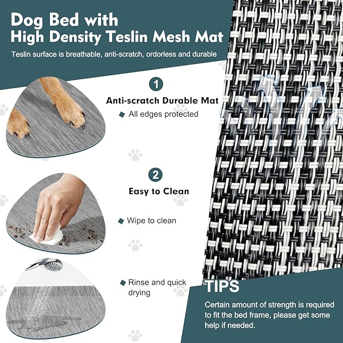 Upgraded Elevated Dog Bed with Canopy, Portable Raised Outdoor Dog Bed with Stable Anti-Slip Feet, Wider Shade Pet Bed Cot, Raised Dog Beds for Large Dogs Camping, Indoor & Outdoor Use-Mewly Pet