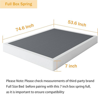 7 Inch Box Spring Full Size Bed Base, 3000 lbs Black Heavy Duty Metal Mattress Foundation with Easy Clean Fabric Cover, No Noise,Easy Assembly