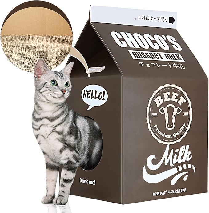 Cat Condo Scratcher Post Cardboard, Milk Box Shape Cat Scratching House Bed, Black Color-Mewly Pet