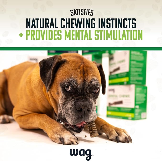 Amazon Brand - Wag Dental Chews - Green Dental Brush for Dogs, Large, Unflavored, 24 Count (Pack of 1)-Mewly Pet