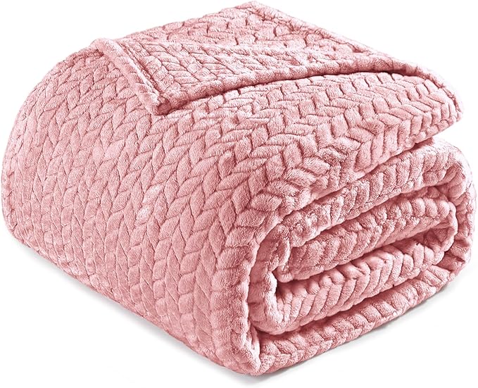 Exclusivo Mezcla Fleece King Size Blanket for Bed, 90x104 Inches Soft Cozy Jacquard Flannel Blankets, Lightweight Fuzzy Plush Warm for Winter, Pink