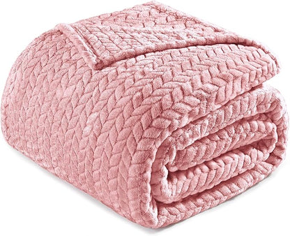 Exclusivo Mezcla Fleece King Size Blanket for Bed, 90x104 Inches Soft Cozy Jacquard Flannel Blankets, Lightweight Fuzzy Plush Warm for Winter, Pink