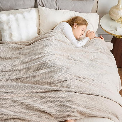 NEWCOSPLAY Super Soft Queen Blanket Linen Premium Silky Flannel Fleece Leaves Pattern Lightweight Bed Blanket All Season Use (Linen, Queen(90"x90"))