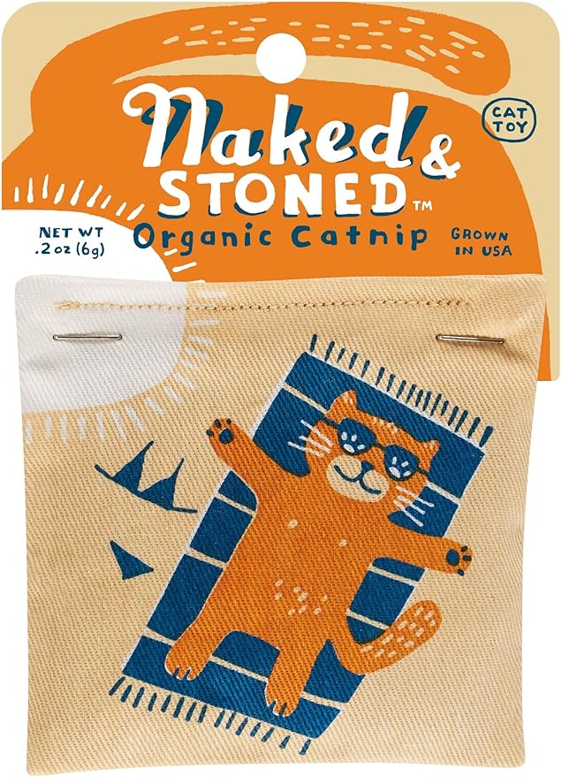 Blue Q Naked & Stoned Catnip Cat Toy. Premium Organic Catnip Grown in The USA, 100% Cotton Pouches, Kitty Graphics Sure to Delight Every Cat-Keeper.-Mewly Pet