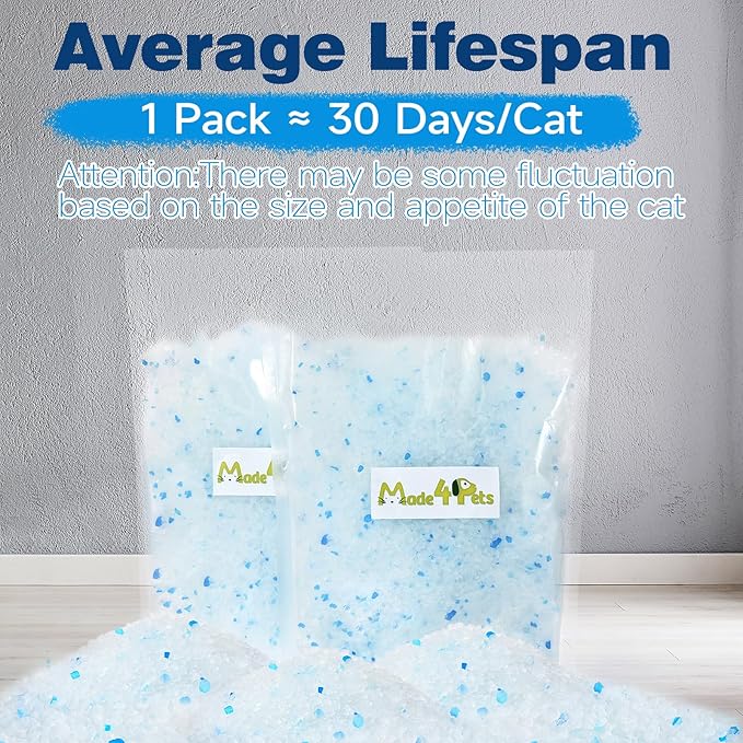Made4Pets Cat Litter Crystals Kitty Litter Odor Control Crystal Litter Non Clumping No scooping Low Dust, Low Tracking, Lightweight, Dehydrates Waste,– 19.8 lbs (6 x 3.3 lb Packs)-Mewly Pet