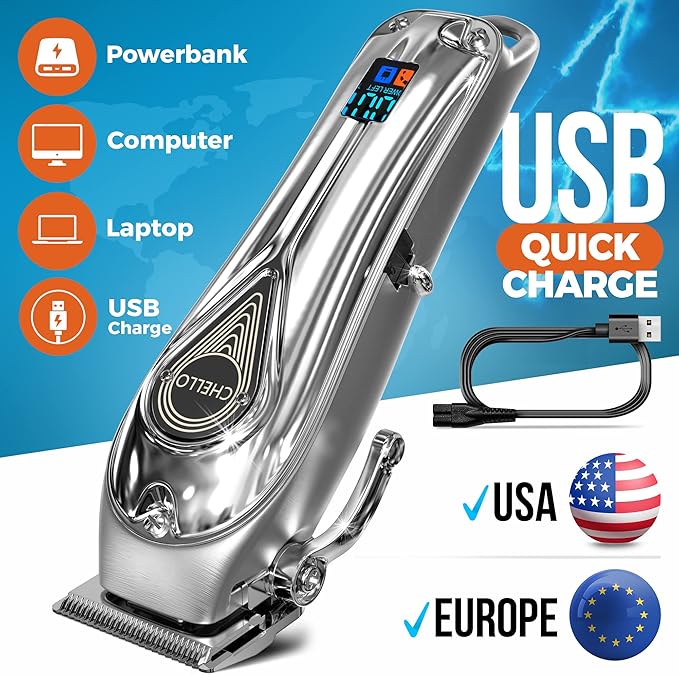 Full Metal Professional Dog Clippers for Grooming, Rechargeable, Low Noise Cordless, Pet Hair Clippers for Large Dogs, Heavy Duty Use with LED Display-Mewly Pet