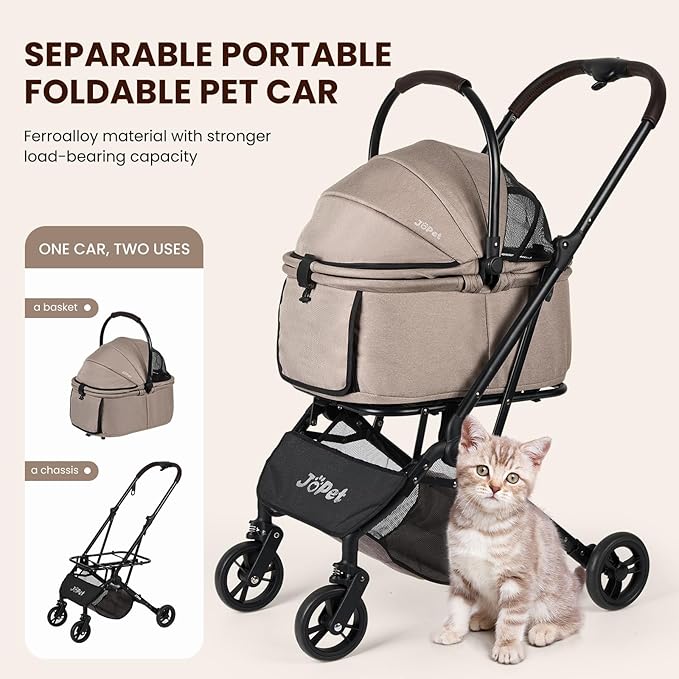 Pet Stroller for Small and medlium Dogs, Dog, Cat, Foldable carts, Carrier, One-Hand Automatic Folding, Puppy Stroller, Detachble Carrier (Nimbus Grey)-Mewly Pet