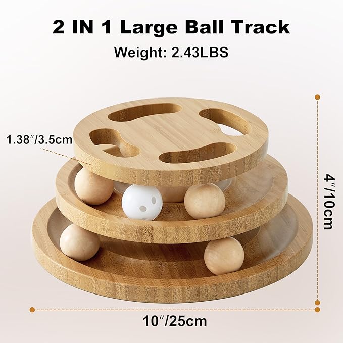 Cat Ball Track Toy with Puzzle Top, Wooden Cat Toys for Indoor Cats with Spinning Balls, Interactive Large Cat Ball Tower for Kitten Exercise Mental Physical-Mewly Pet