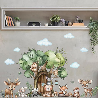 Jungle Animal Wall Stickers Forest Safari Wall Decals Kid Room Nursery Baby Bedroom Décor (Tree House Animals)