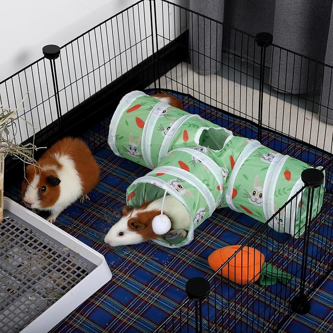 Rypet Guinea Pig Tunnel 3 Way Collapsible Small Pet Tunnels and Tubes with Interactive Ball for Baby Rabbit Ferret Hamster Chinchilla Hedgehog Hiding and Resting-Green-Mewly Pet