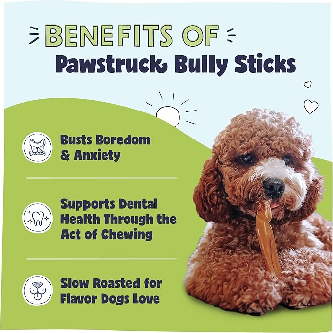 Pawstruck Natural 3–5" Bully Sticks for Small Dogs and Puppies – Single Ingredient, Low-Odor, Rawhide-Free Chew Treat – 100% Real Beef, No Artificial Preservatives – 8 oz Bag – Packaging May Vary-Mewly Pet