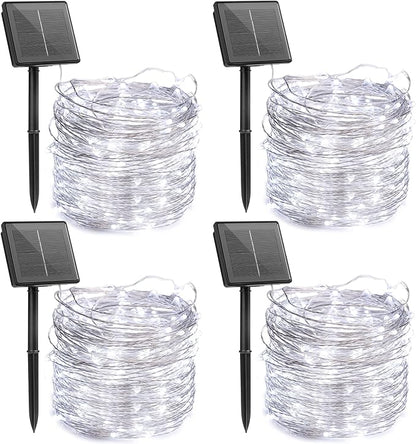 Minetom Solar String Lights, 4 Packs Total 132Ft 400 LED Solar Fairy Lights, Waterproof Solar Lights for Outside Patio Yard Tree Wedding Christmas, Pure White