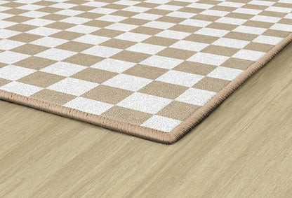 Flagship Carpets Schoolgirl Style Brown and White Checkerboard Educational Area Rug for Kids Room Seating Décor, Children's Classroom, Play Carpet for Teaching and Playroom, 7'6" x 12', Neutral