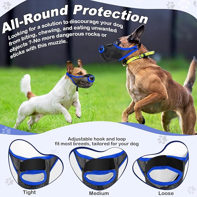 Dog Muzzle, Soft Air Mesh Muzzle for Small Medium Large Dogs Anti Biting Barking Chewing Scavenging, Breathable Adjustable Loop Pets Muzzle with Front Opening Design Allows Panting Drinking (Blue,XL)-Mewly Pet