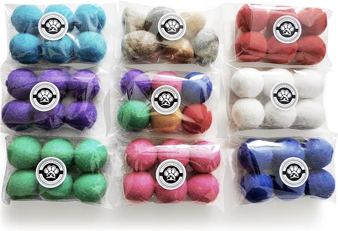 Wool Cat Toys - Silent Felt Balls for Small Pet Fetch and Play - Eco Friendly Quiet Wool Ball Toy for Cats and Kittens - Choose Your Colors - Pink-Mewly Pet