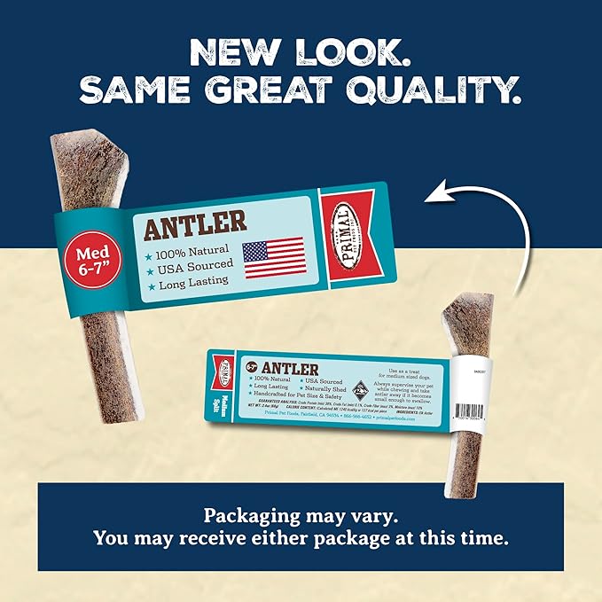 Primal Antlers for Dogs, Grade A Split Stag Antlers for Medium Canines 15-30 lb, Natural Chews for Aggressive Chewers, Naturally Shed, Long Lasting Dog Bones, 1 ct-Mewly Pet