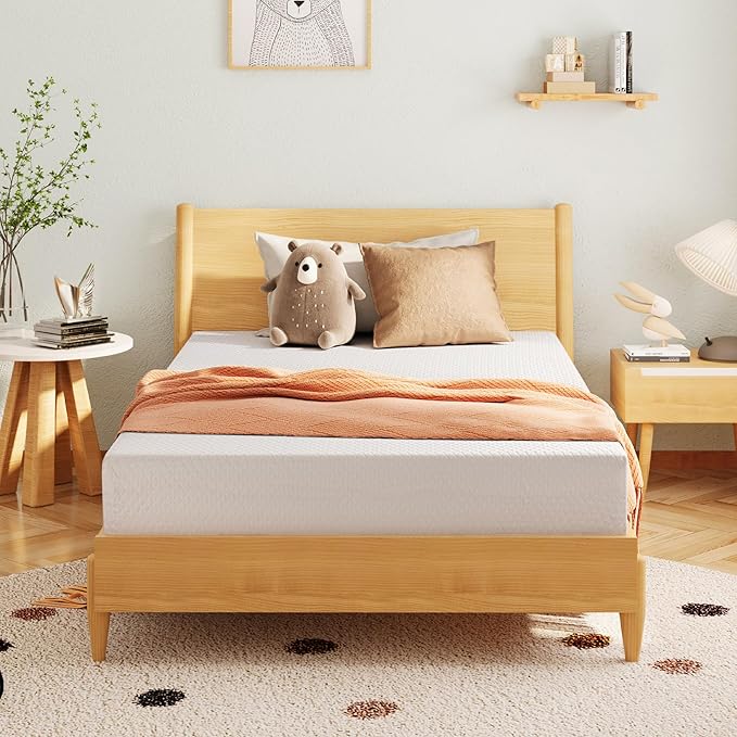 EGOHOME 5 Inch Twin Mattress for Kids, Memory Foam Mattress with Cooling Green Tea Gel, Relieve Pressure with Medium Firm Support, CertiPUR-US Certified, 75''L x 38''W, White