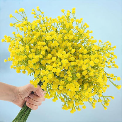 N&T NIETING Babys Breath Artificial Flowers Bulk, 10Pcs Fake Gypsophila Bouquet Flowers Real Touch Faux Babies Breath Arrangement for Wedding Floral Party Home Centerpieces Vase Decoration, Yellow
