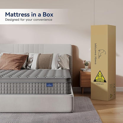 Vesgantti 12 Inch Multilayer Hybrid Twin Mattress - Multiple Sizes & Styles Available, Ergonomic Design with Memory Foam and Pocket Spring, Medium Firm Feel, Grey