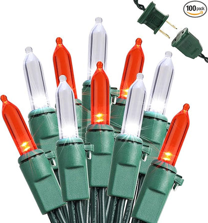 Brizled Red & White Christmas Lights, 33ft 100 LED Christmas Tree Lights, 120V UL Listed Mini String Lights Connectable, Plugin LED Xmas Lights, Indoor Christmas Lights for Outdoor Party Home Decor