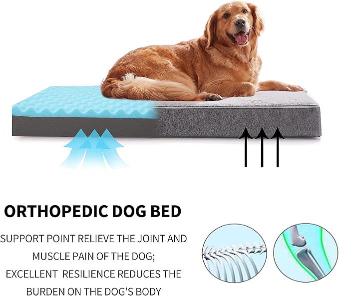 Orthopedic Memory Foam Dog Bed, Cooling Dog Beds for Extra Large Dogs -Waterproof Pet Bed for Crate with Removable Washable Cover, XL(41inch,90Lbs)-Mewly Pet