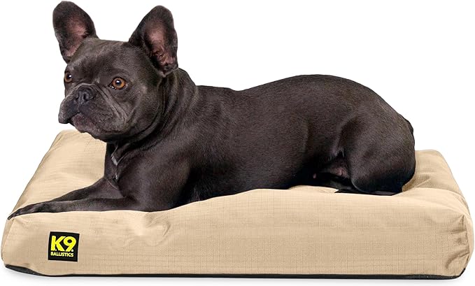 K9 Ballistics Tough Rectangle Pillow S Dog Bed - Removable Cover, Washable, Durable & Water Resistant Dog Bed Made for Small Dogs 24"x18" Sandstone-Mewly Pet