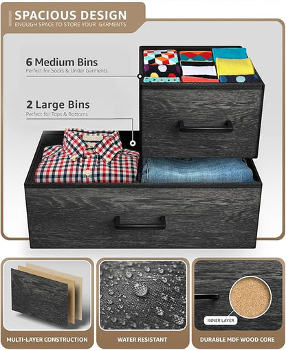 Sorbus Dresser with 8 Faux Wood Drawers - Chest Organizer Unit with Steel Frame Wood Top & Handle Easy Pull Fabric Bins for Clothes - Wide Storage Furniture for Bedroom Hallway, Living Room & Closet