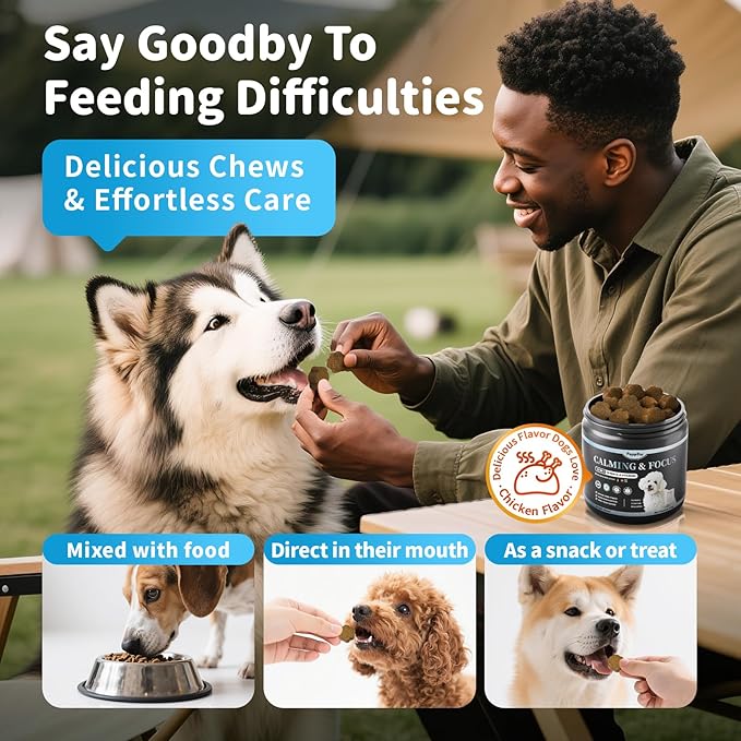 Calming Chews for Dogs – Calming Treats for Anxiety, Stress, Separation, Travel&Thunder, Relaxation & Focus Support with L-Theanine, Valerian Root, Chamomile & Ashwagandha, Chicken Flavor, 90Ct-Mewly Pet