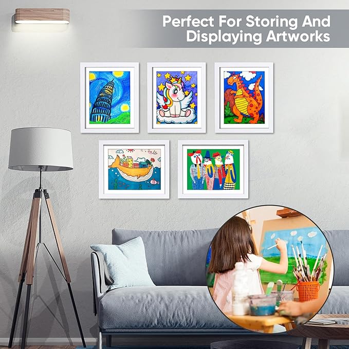 [4-Pack]Kids Artwork Frames Changeable - Kids Art Frame,Kids Art Frames Front Opening Holds 150,Children Art Projects Kids Art Frames,10x12.5 Picture Frame for Display Kid Art Work,With Storage(White)