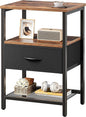 Huuger Night Stand with Fabric Drawer, Side Table with Mesh Shelf, Bedroom Nightstand, Fabric Drawer Dresser, Open Shelf, Metal Frame, Couch Side, Rustic Brown and Black