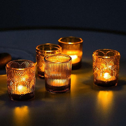 70pcs Assorted Votive Candle Holders - Amber Glass Tea Lights Candle Holder in Bulk, Tealight Candle Holder for Table Centerpiece Wedding Decor Home Decoration