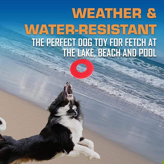 Nerf Dog Atomic Flyer Outdoor Dog Toy, 10 Inch Flying Disc Dog Fetch Toy, Rubber Dog Toy for Medium Dogs and Large Dogs, Red-Mewly Pet