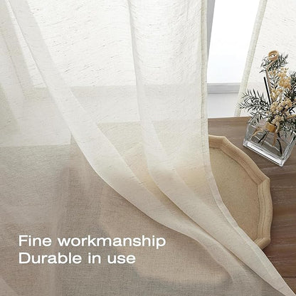 Aiyufeng Linen Sheer Curtains 63 Inch Length 2 Panels for Living Room, Farmhouse Light Filtering Voile Linen Drapes for Bedroom, Patio, Sliding Door, Each 40" W x 63" L