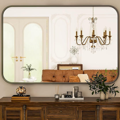 HARRITPURE Rectangular Bathroom Mirror 48''x30'' Black Bathroom Wall Mirror Aluminum Frame Wall-Mounted Mirrors for Entryway Bedroom Living Room