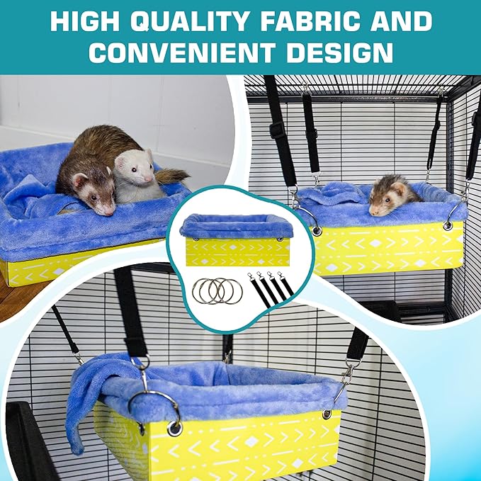 Ferret Hammock For Cage Box, use as Hanging Bed or Secure to Cage. Ferret Cage Accessories w/ Adjustable Straps, Perfect Small Pet Bed, Hanging cat hammock Bed, Guinea Pig Bed or Rabbit Bed.-Mewly Pet